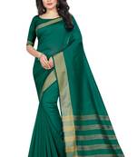 Green Cotton Silk Printed Saree with Blouse