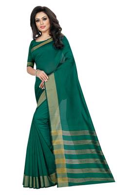 Green Cotton Silk Printed Saree with Blouse 2