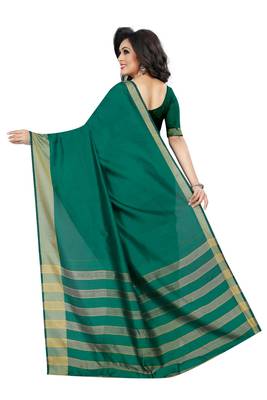Green Cotton Silk Printed Saree with Blouse 3