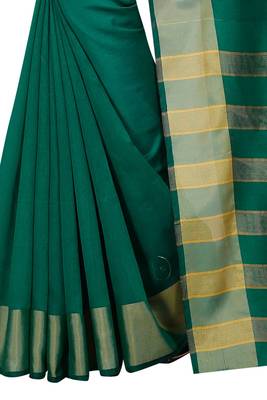 Green Cotton Silk Printed Saree with Blouse 5