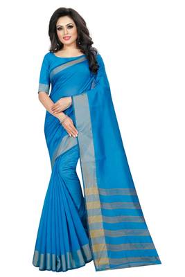 Light Blue Cotton Silk Printed Saree with Blouse 1