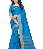 Light Blue Cotton Silk Printed Saree with Blouse