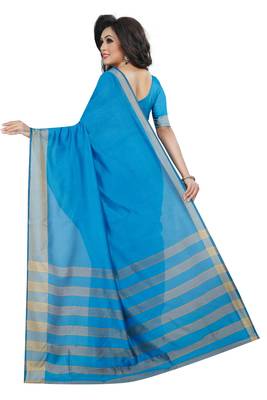 Light Blue Cotton Silk Printed Saree with Blouse 3
