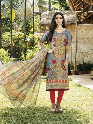 Multicolor Dark Gray and Red Coloured Party Wear Straight Suit 1