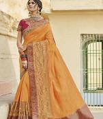 Mustard embroidered cotton silk blend saree with blouse
