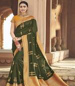 Mehendi embroidered cotton silk blend saree with blouse