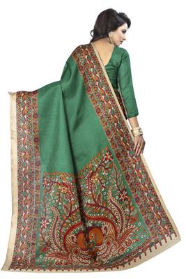 Green printed art silk sarees saree with blouse 2