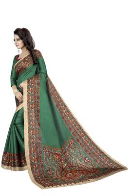Green printed art silk sarees saree with blouse 3
