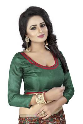 Green printed art silk sarees saree with blouse 4