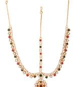 Multicolor kundan maang tikka