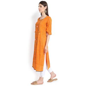 Orange plain rayon kurtas-and-kurtis 3