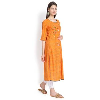 Orange plain rayon kurtas-and-kurtis 4
