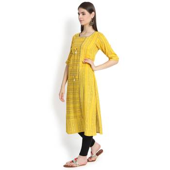 Yellow plain rayon kurtas-and-kurtis 3