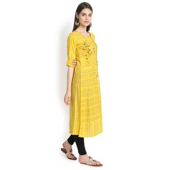Yellow plain rayon kurtas-and-kurtis 4
