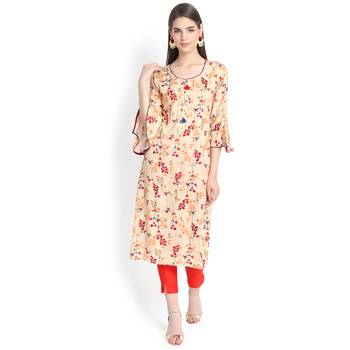Beige plain rayon kurtas-and-kurtis 1