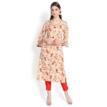 Beige plain rayon kurtas-and-kurtis 2