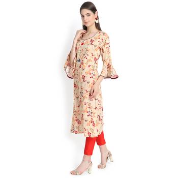 Beige plain rayon kurtas-and-kurtis 3