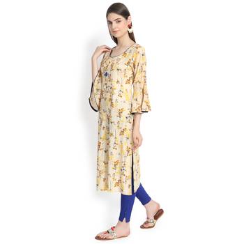 Beige plain rayon kurtas-and-kurtis 3