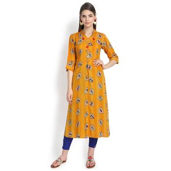 Mustard plain rayon kurtas-and-kurtis 1