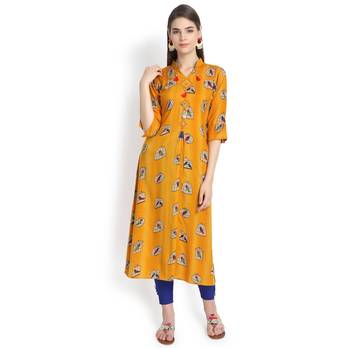 Mustard plain rayon kurtas-and-kurtis 2