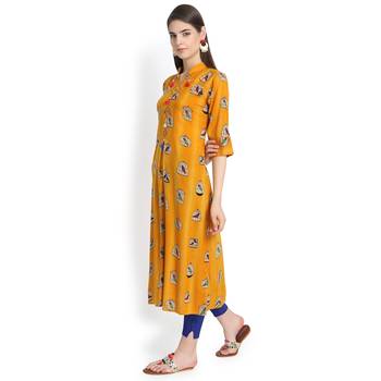 Mustard plain rayon kurtas-and-kurtis 3