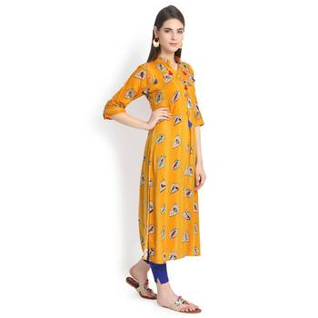 Mustard plain rayon kurtas-and-kurtis 4