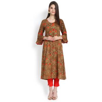 Beige plain rayon kurtas-and-kurtis 1