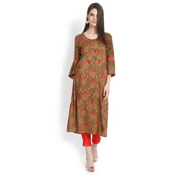 Beige plain rayon kurtas-and-kurtis 2