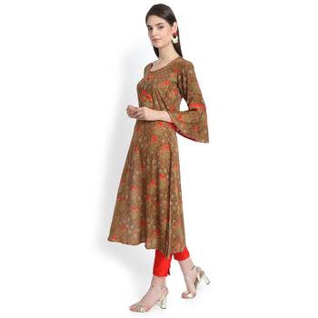 Beige plain rayon kurtas-and-kurtis 3