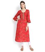 Orange plain rayon kurtas-and-kurtis