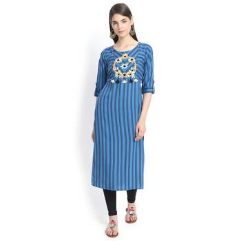 Blue plain rayon kurtas-and-kurtis 1
