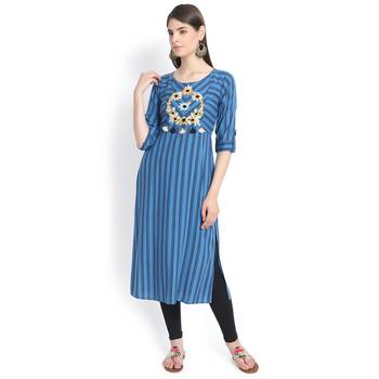 Blue plain rayon kurtas-and-kurtis 2
