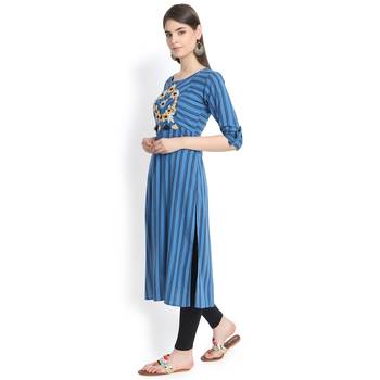 Blue plain rayon kurtas-and-kurtis 3