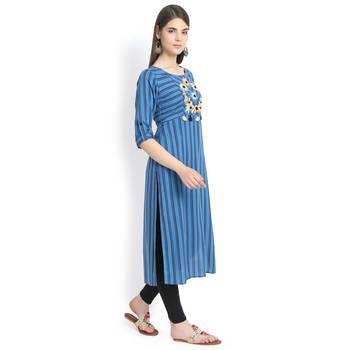 Blue plain rayon kurtas-and-kurtis 4