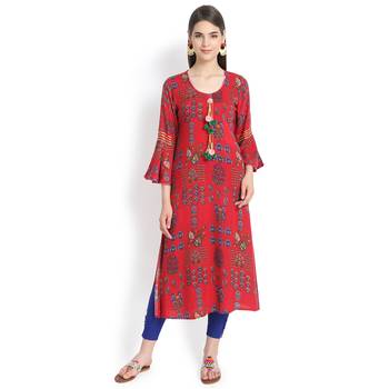Orange plain rayon kurtas-and-kurtis 1