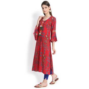 Orange plain rayon kurtas-and-kurtis 3