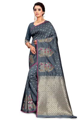 Grey woven art silk saree with blouse 1