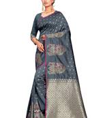 Grey woven art silk saree with blouse