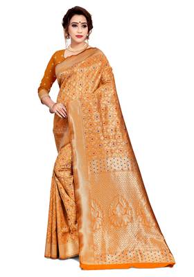 Mustard woven art silk saree with blouse 1