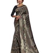Black woven art silk saree with blouse