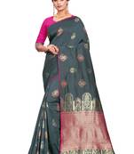 Grey woven art silk saree with blouse
