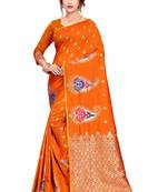 Orange woven art silk saree with blouse
