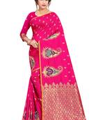 Pink woven art silk saree with blouse