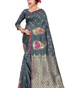 Grey woven art silk saree with blouse