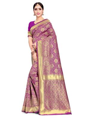 Purple woven art silk saree with blouse 1