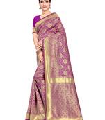 Purple woven art silk saree with blouse