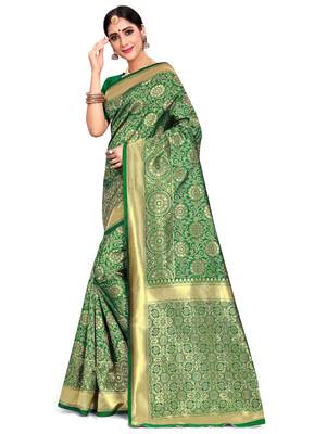 Green woven art silk saree with blouse 1