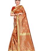 Orange woven art silk saree with blouse