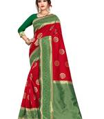 Red woven art silk saree with blouse