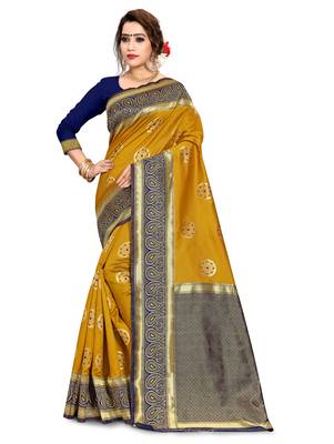 Mustard woven art silk saree with blouse 1